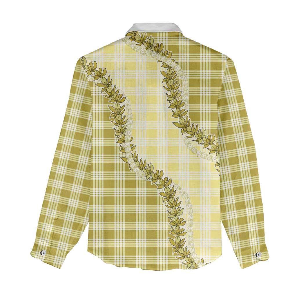 Yellow Hawaii Palaka Women Casual Shirt Hawaiian Pikake Lei LT05 - Polynesian Pride