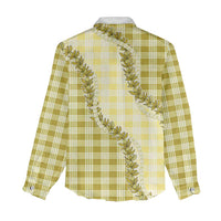 Yellow Hawaii Palaka Women Casual Shirt Hawaiian Pikake Lei LT05 - Polynesian Pride