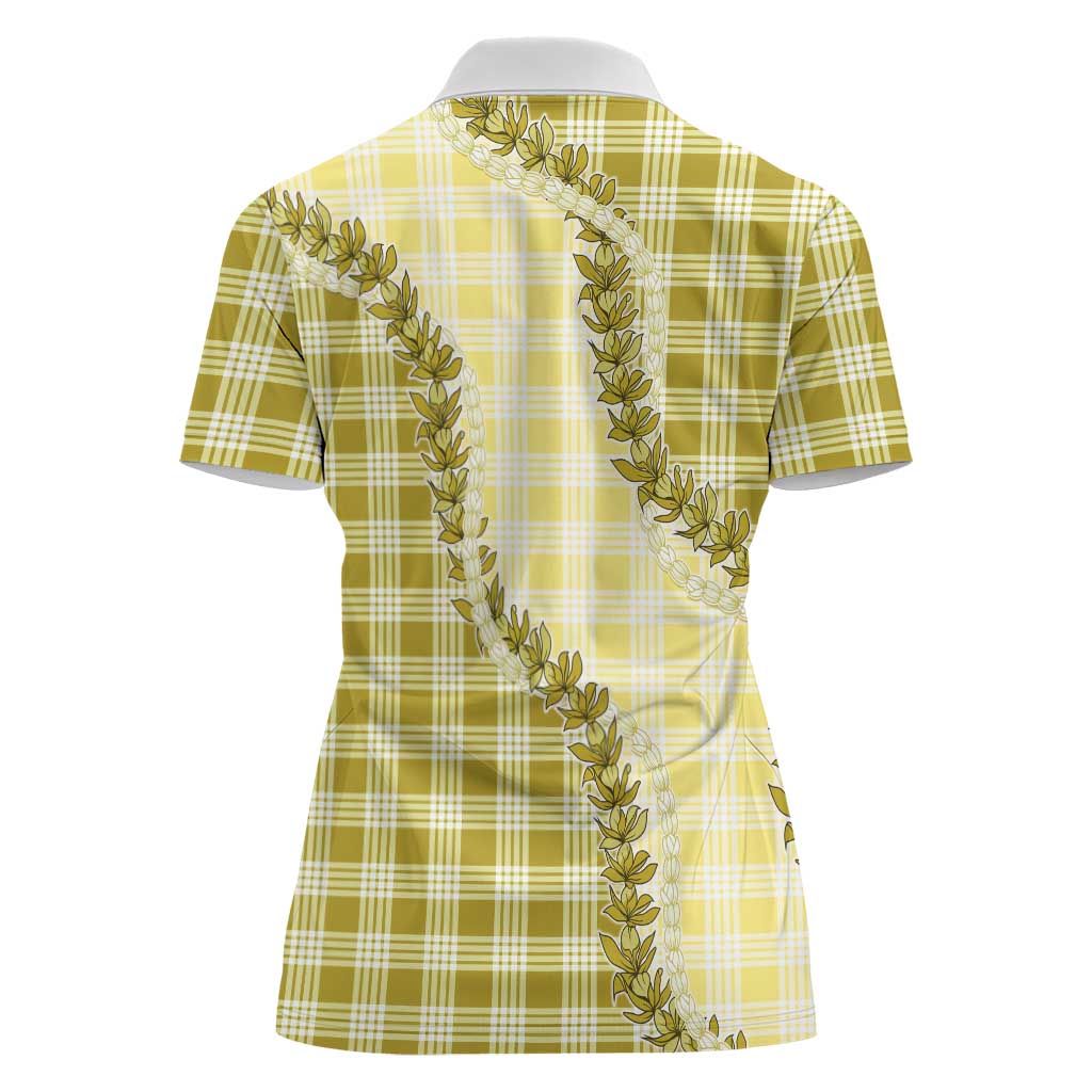 Yellow Hawaii Palaka Women Polo Shirt Hawaiian Pikake Lei LT05 - Polynesian Pride