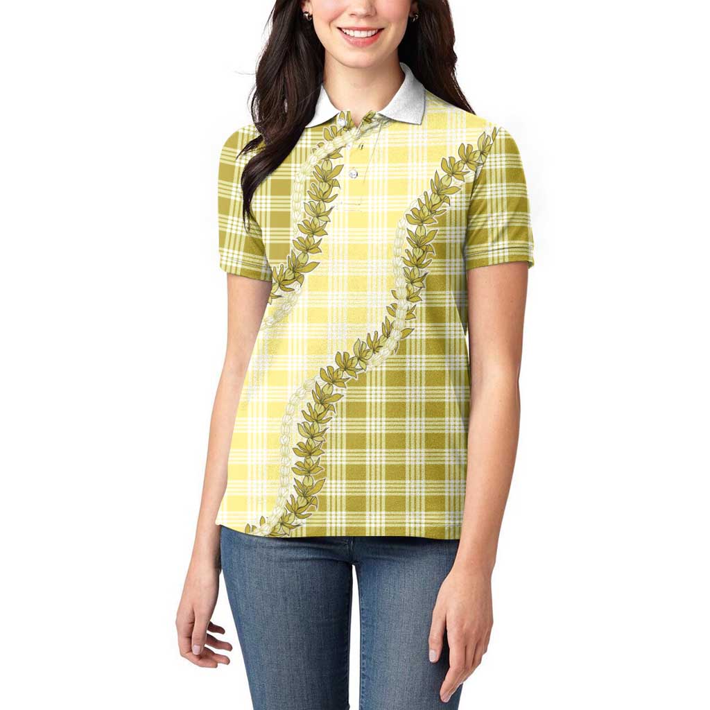 Yellow Hawaii Palaka Women Polo Shirt Hawaiian Pikake Lei LT05 - Polynesian Pride