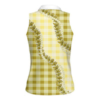 Yellow Hawaii Palaka Women Sleeveless Polo Shirt Hawaiian Pikake Lei LT05 - Polynesian Pride