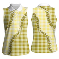 Yellow Hawaii Palaka Women Sleeveless Polo Shirt Hawaiian Pikake Lei LT05 - Polynesian Pride