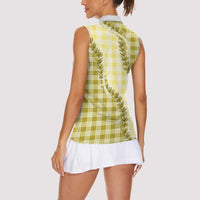 Yellow Hawaii Palaka Women Sleeveless Polo Shirt Hawaiian Pikake Lei LT05 - Polynesian Pride