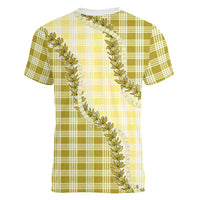 Yellow Hawaii Palaka Women V-Neck T-Shirt Hawaiian Pikake Lei LT05 - Polynesian Pride