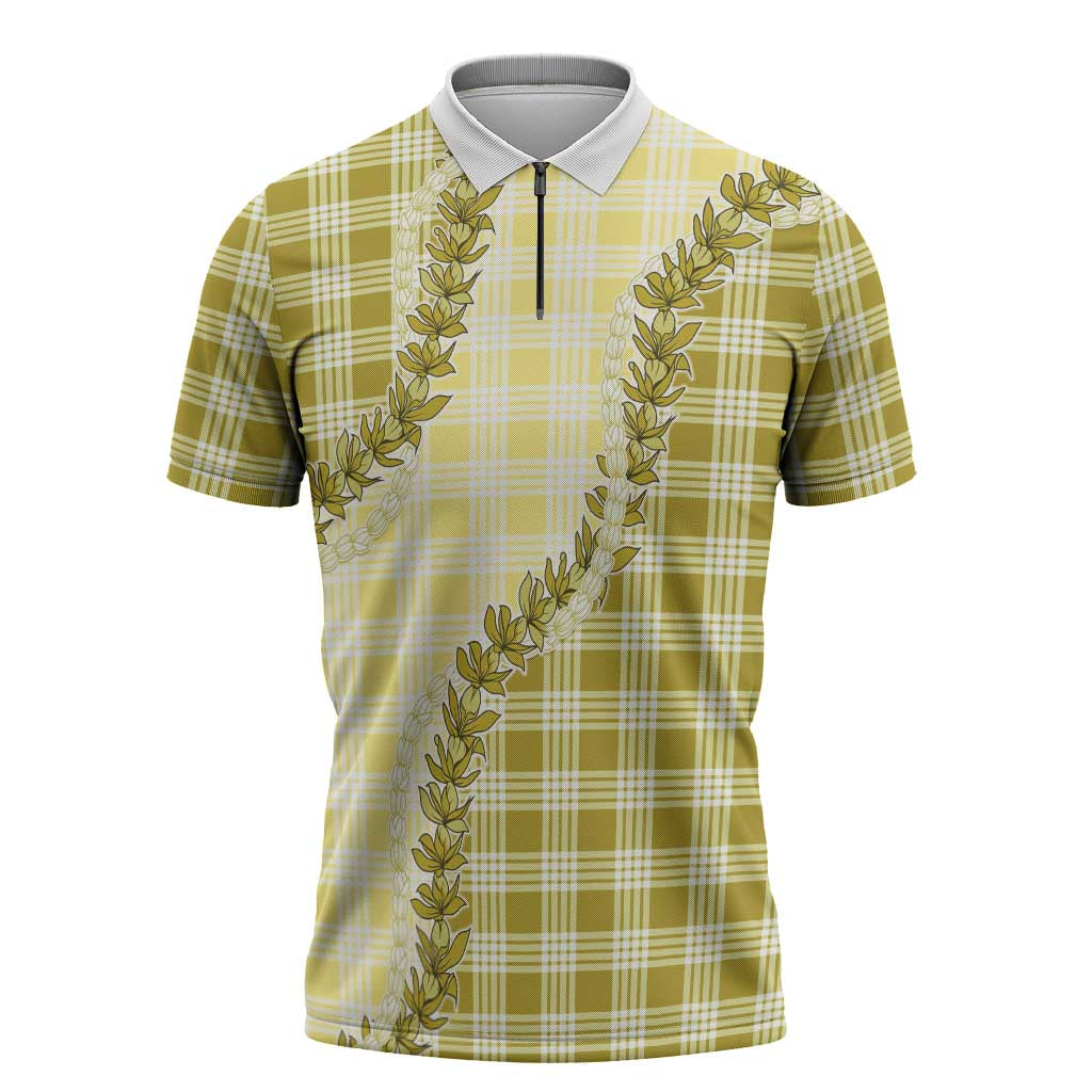 Yellow Hawaii Palaka Zipper Polo Shirt Hawaiian Pikake Lei LT05 Yellow - Polynesian Pride
