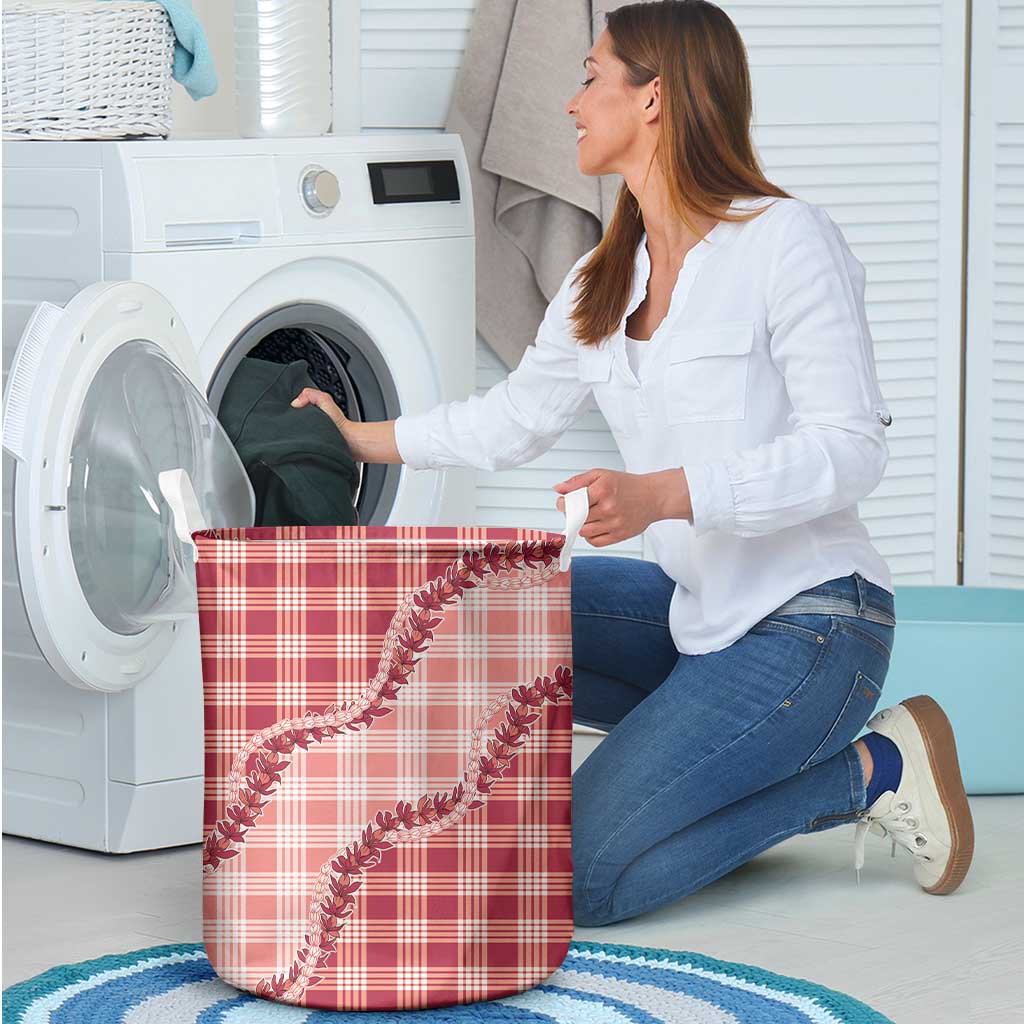 Red Hawaii Palaka Laundry Basket Hawaiian Pikake Lei LT05 - Polynesian Pride