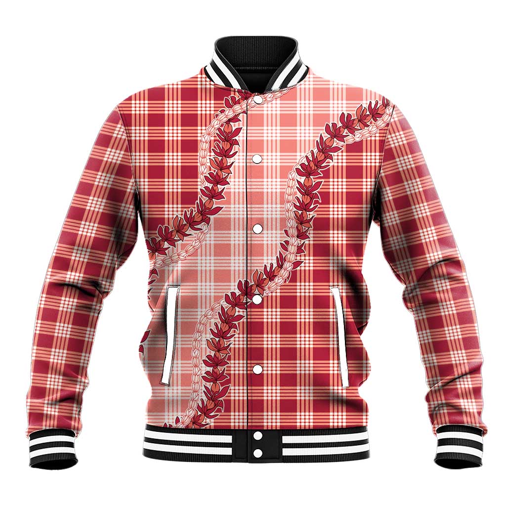Red Hawaii Palaka Baseball Jacket Hawaiian Pikake Lei LT05 Unisex Red - Polynesian Pride