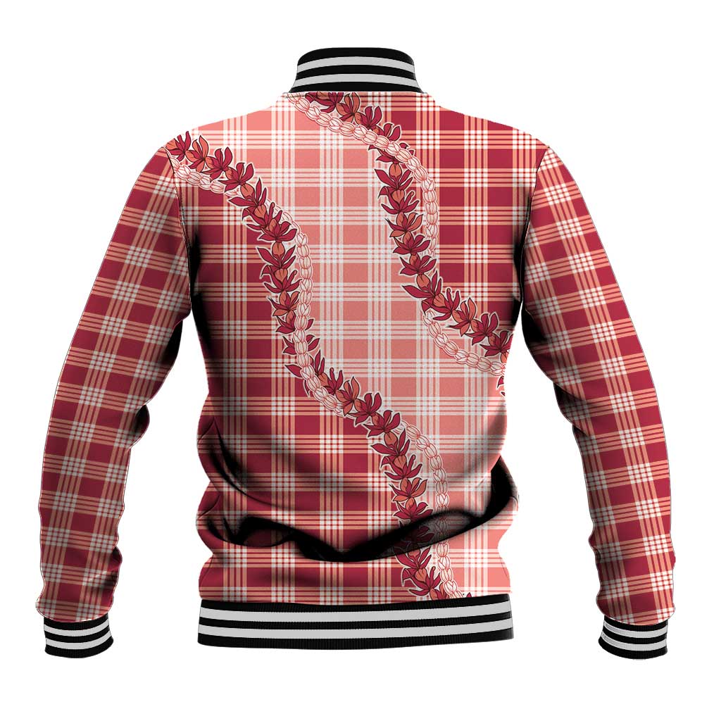 Red Hawaii Palaka Baseball Jacket Hawaiian Pikake Lei LT05 - Polynesian Pride