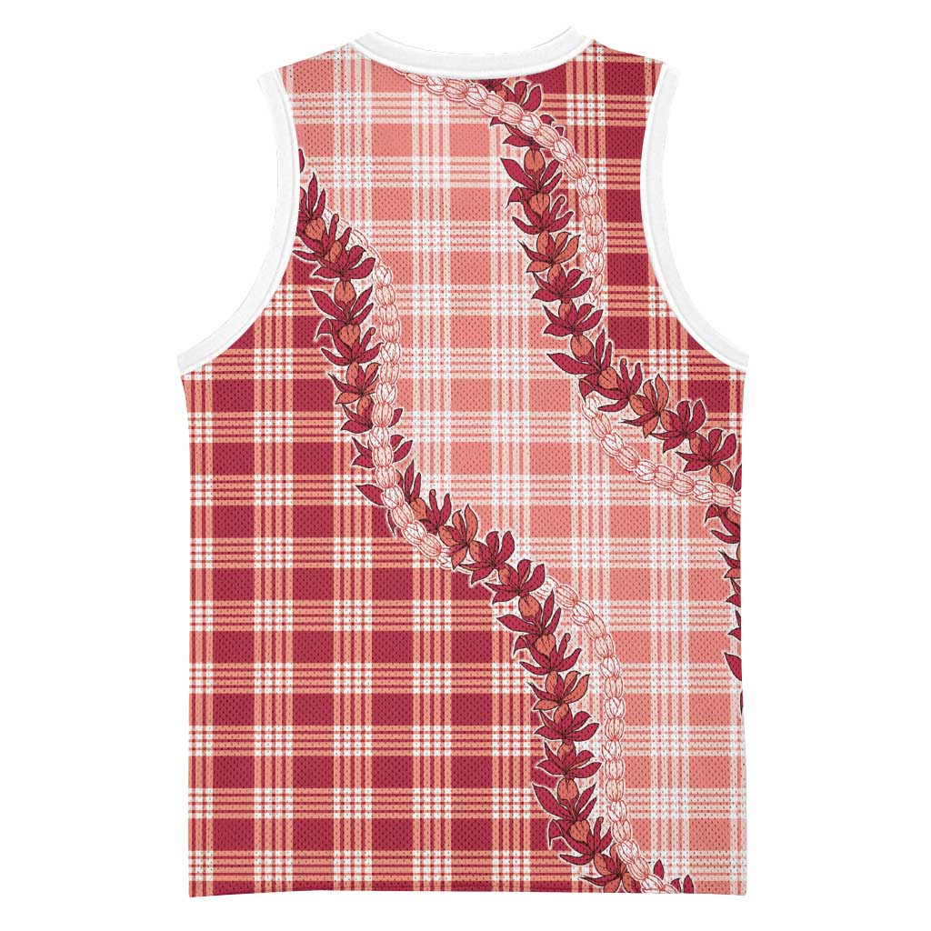 Red Hawaii Palaka Basketball Jersey Hawaiian Pikake Lei LT05 - Polynesian Pride