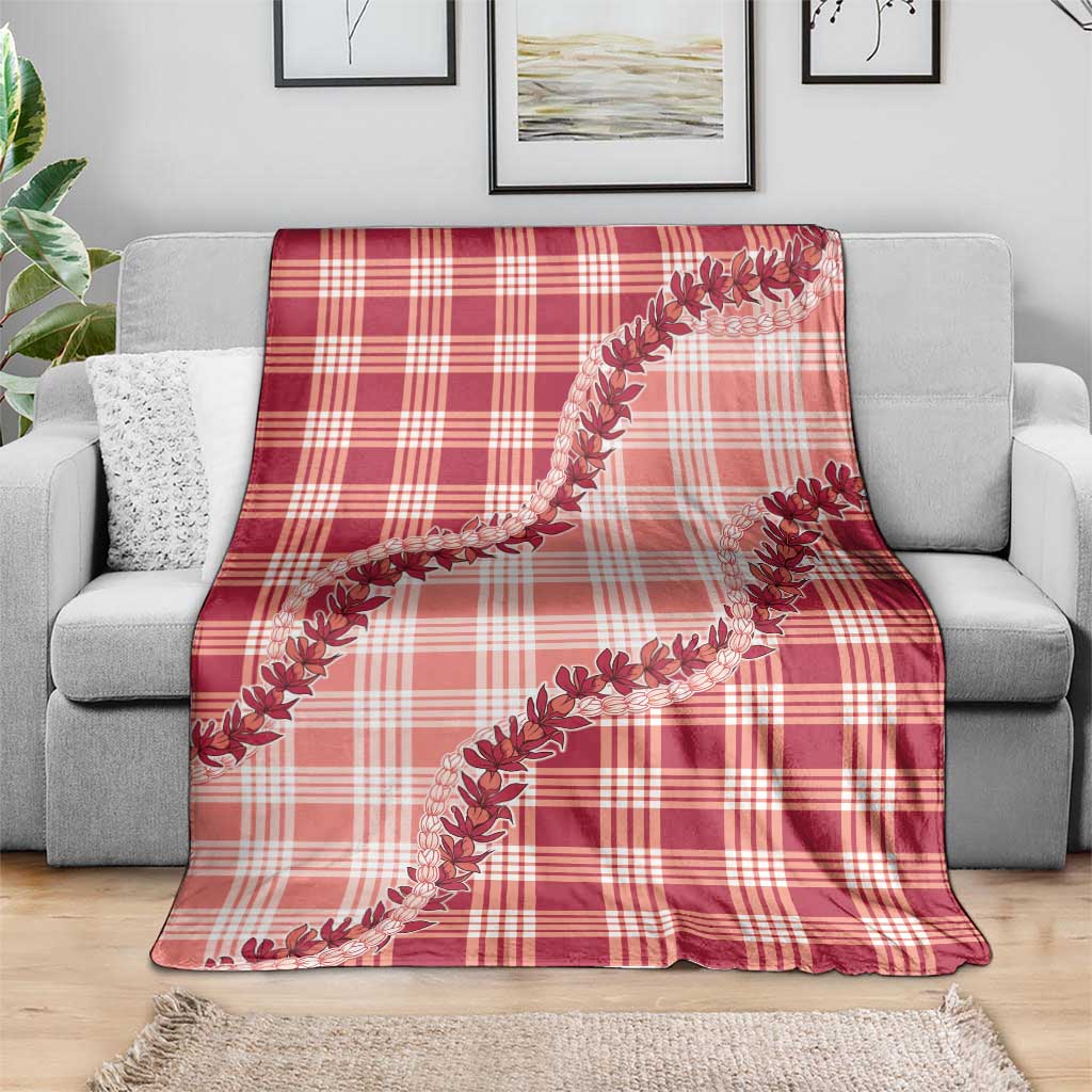 Red Hawaii Palaka Blanket Hawaiian Pikake Lei LT05 - Polynesian Pride