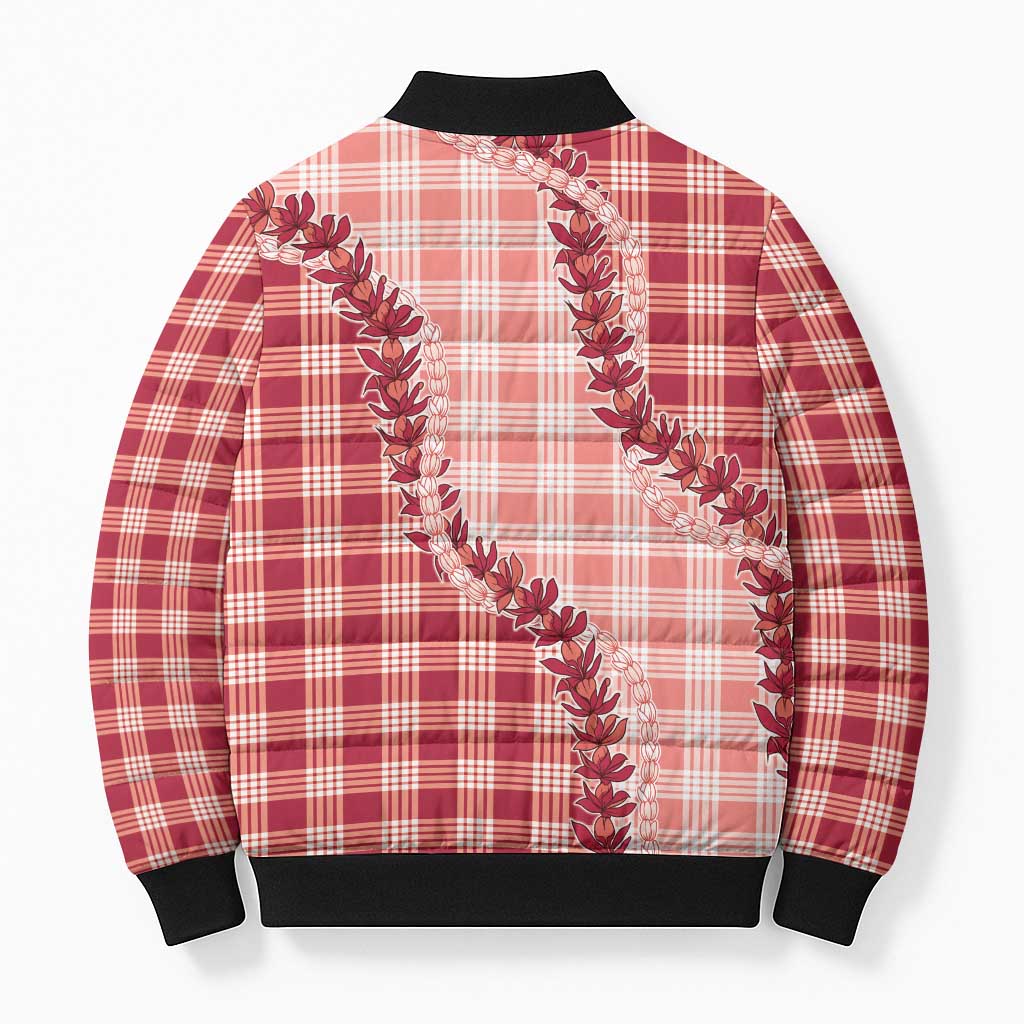 Red Hawaii Palaka Bomber Puffer Jacket Hawaiian Pikake Lei LT05 - Polynesian Pride