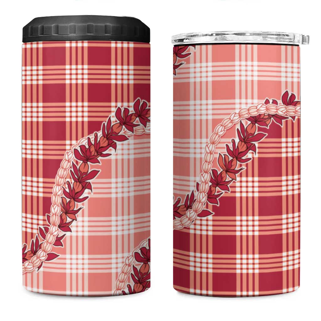 Red Hawaii Palaka 4 in 1 Can Cooler Tumbler Hawaiian Pikake Lei LT05 One Size: 16 oz Red - Polynesian Pride