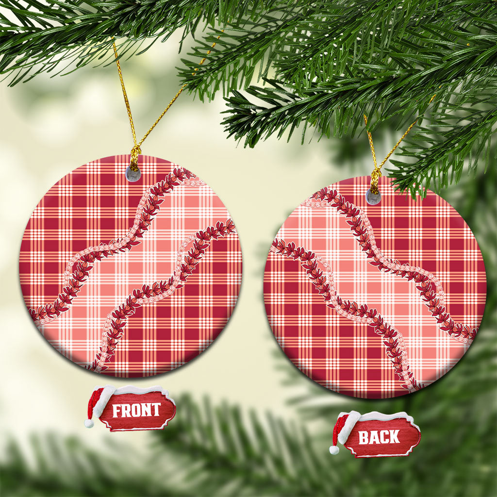 Red Hawaii Palaka Ceramic Ornament Hawaiian Pikake Lei
