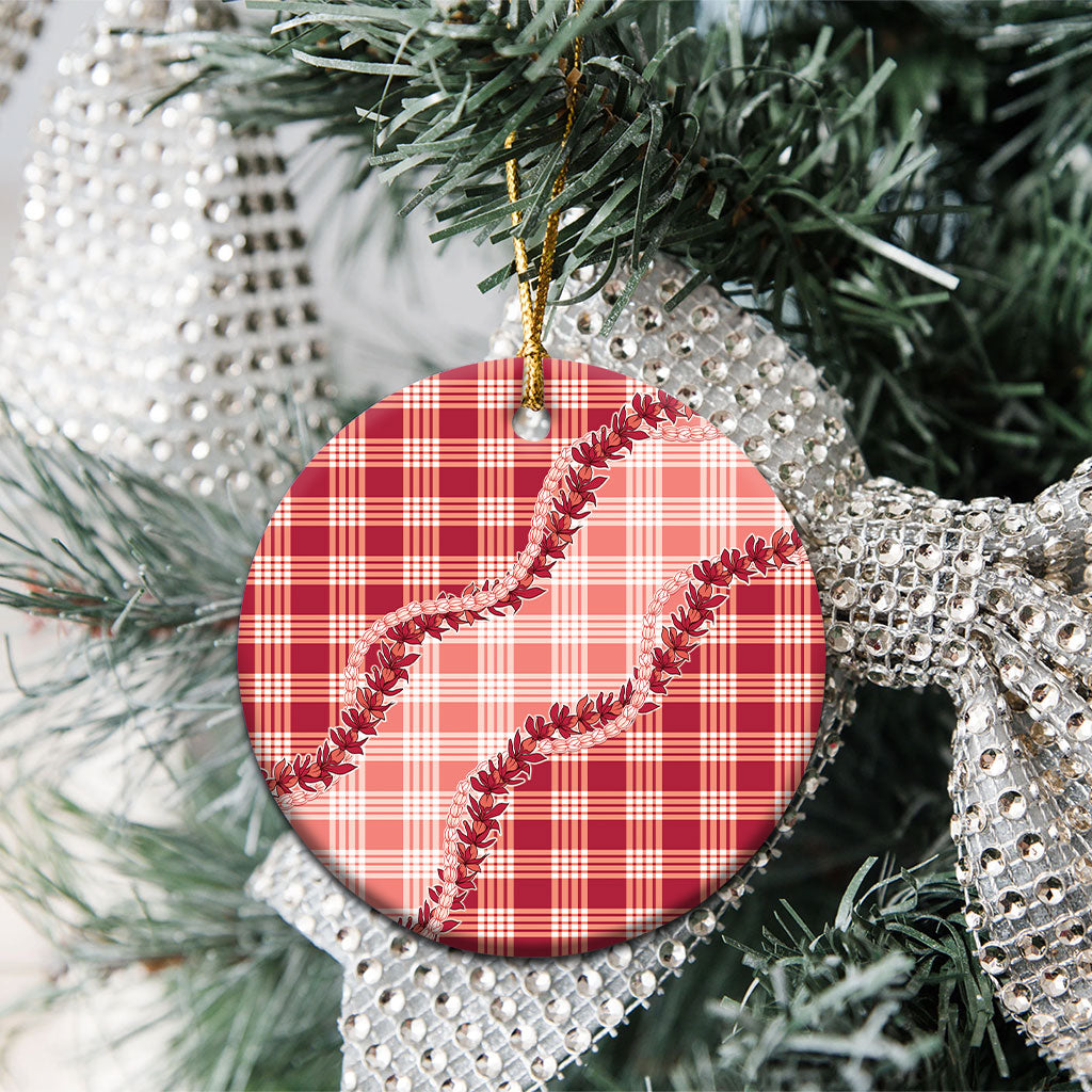 Red Hawaii Palaka Ceramic Ornament Hawaiian Pikake Lei