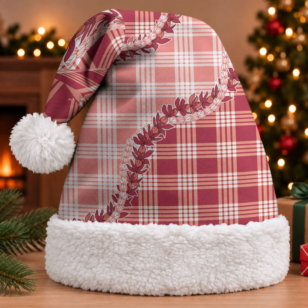 Red Hawaii Palaka Christmas Santa Hat Hawaiian Pikake Lei