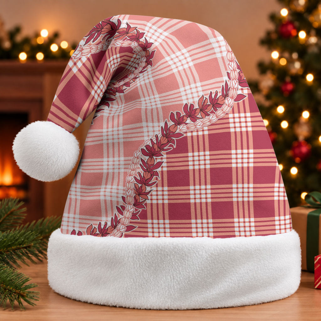 Red Hawaii Palaka Christmas Santa Hat Hawaiian Pikake Lei