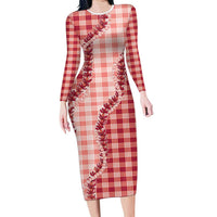 Red Hawaii Palaka Family Matching Long Sleeve Bodycon Dress and Hawaiian Shirt Hawaiian Pikake Lei LT05 Mom's Dress Red - Polynesian Pride