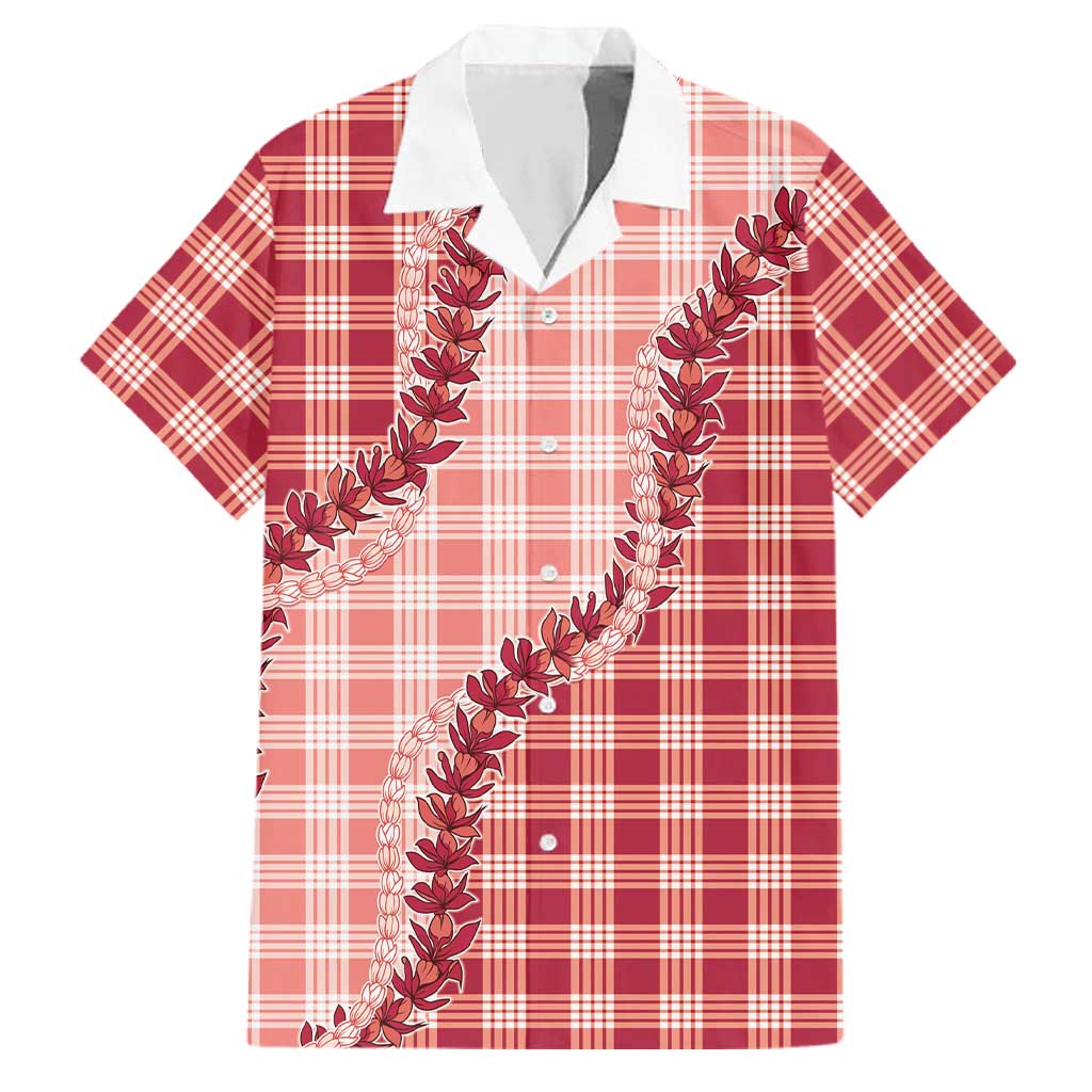 Red Hawaii Palaka Family Matching Summer Maxi Dress and Hawaiian Shirt Hawaiian Pikake Lei LT05 Dad's Shirt - Short Sleeve Red - Polynesian Pride