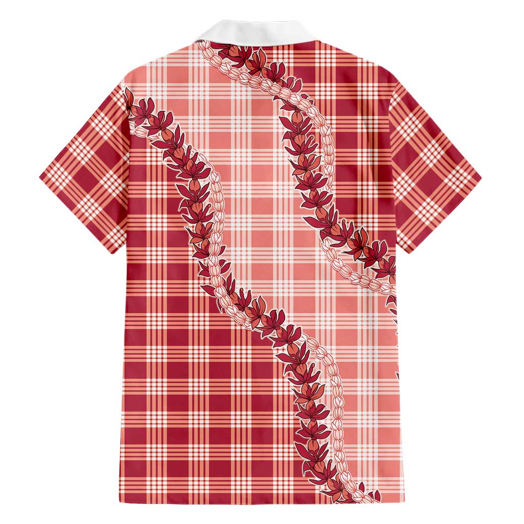 Red Hawaii Palaka Family Matching Summer Maxi Dress and Hawaiian Shirt Hawaiian Pikake Lei LT05 - Polynesian Pride
