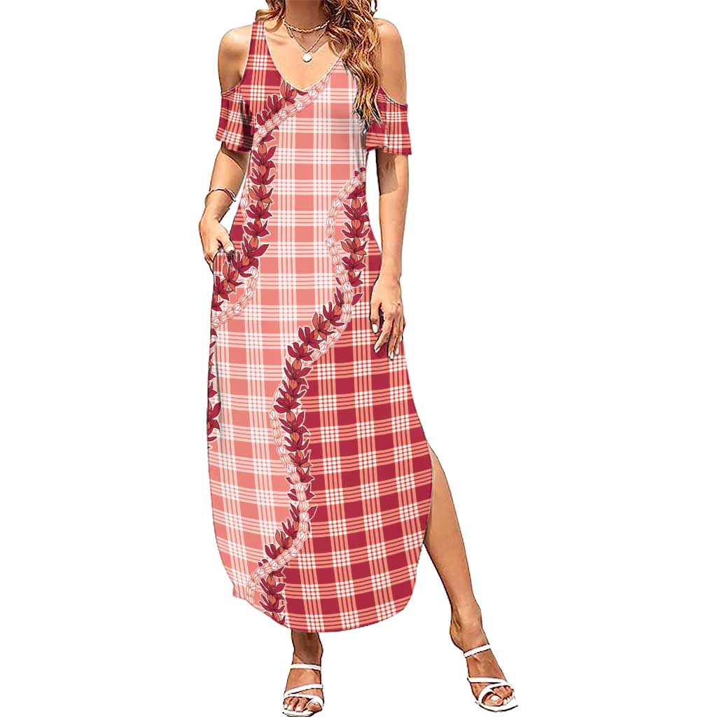 Red Hawaii Palaka Family Matching Summer Maxi Dress and Hawaiian Shirt Hawaiian Pikake Lei LT05 Mom's Dress Red - Polynesian Pride