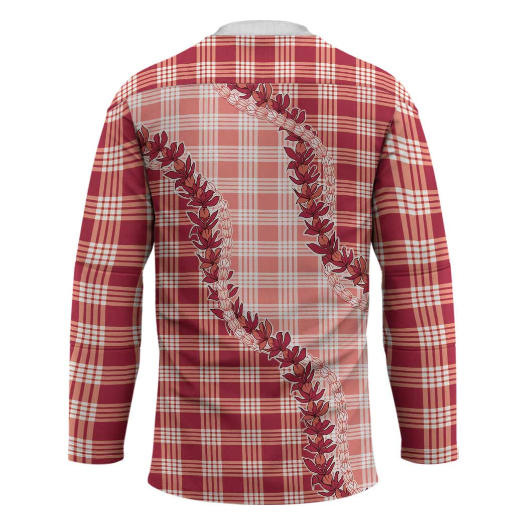 Red Hawaii Palaka Hockey Jersey Hawaiian Pikake Lei LT05 - Polynesian Pride