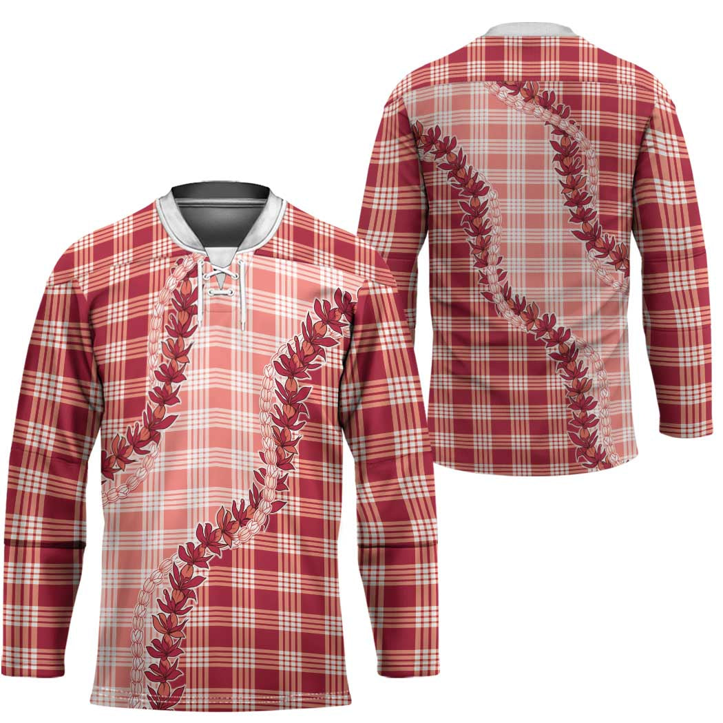 Red Hawaii Palaka Hockey Jersey Hawaiian Pikake Lei LT05 - Polynesian Pride