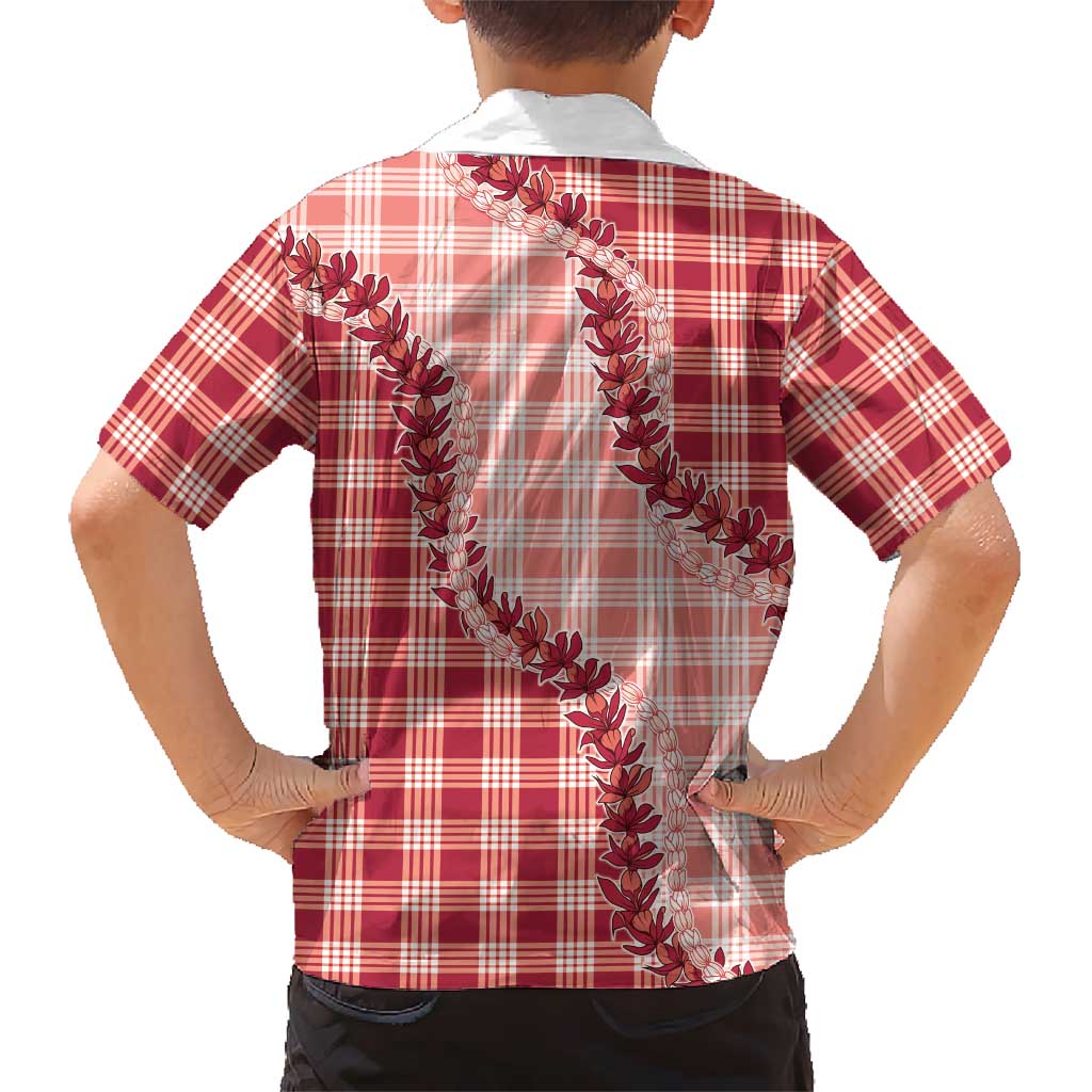 Red Hawaii Palaka Kid Hawaiian Shirt Hawaiian Pikake Lei LT05 - Polynesian Pride