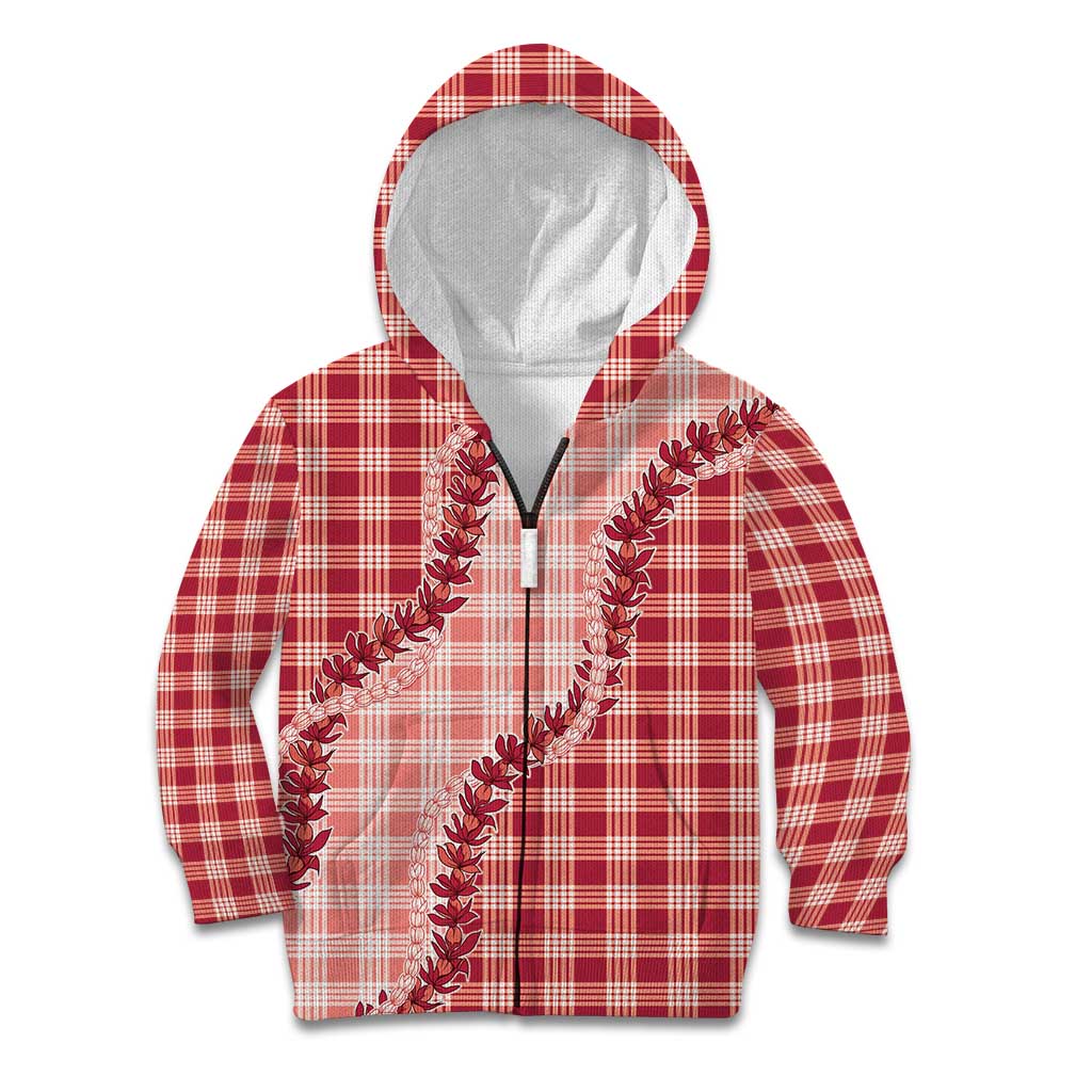 Red Hawaii Palaka Kid Hoodie Hawaiian Pikake Lei LT05 Zip Hoodie Red - Polynesian Pride