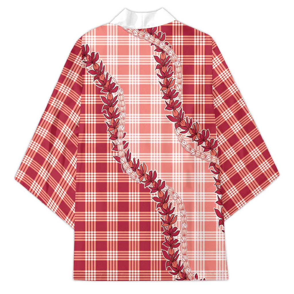 Red Hawaii Palaka Kimono Hawaiian Pikake Lei LT05 - Polynesian Pride