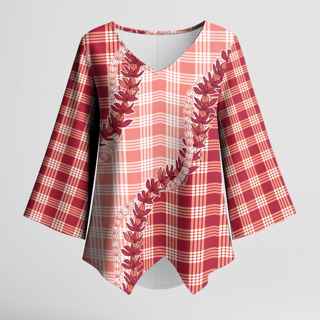 Red Hawaii Palaka Kimono Sleeve Blouse Hawaiian Pikake Lei LT05 Female Red - Polynesian Pride