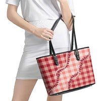 Red Hawaii Palaka Leather Tote Bag Hawaiian Pikake Lei LT05 - Polynesian Pride