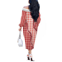Red Hawaii Palaka Off The Shoulder Long Sleeve Dress Hawaiian Pikake Lei LT05 - Polynesian Pride