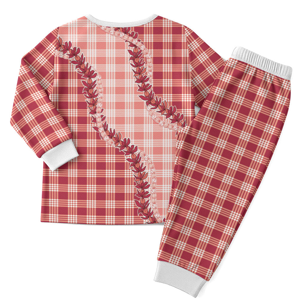 Red Hawaii Palaka Christmas Pajama Set Hawaiian Pikake Lei