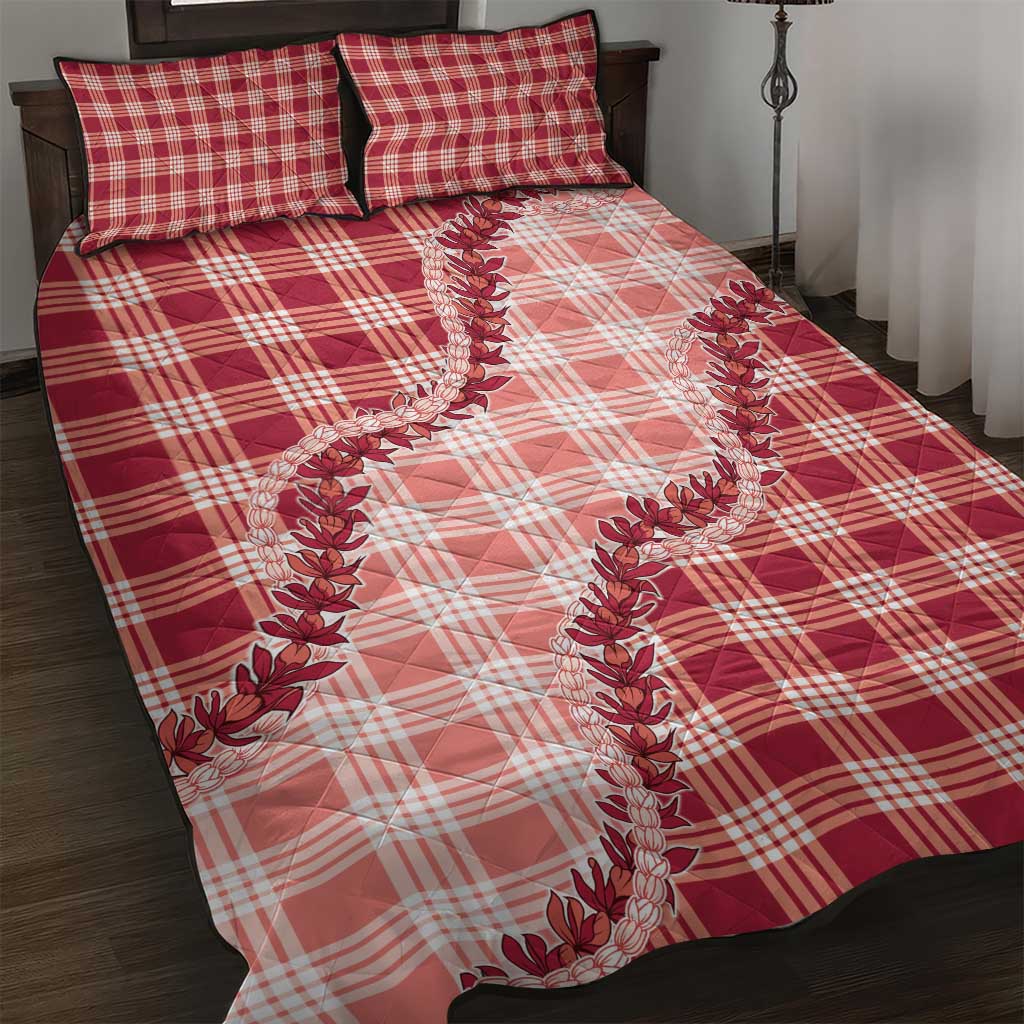 Red Hawaii Palaka Quilt Bed Set Hawaiian Pikake Lei LT05 Red - Polynesian Pride