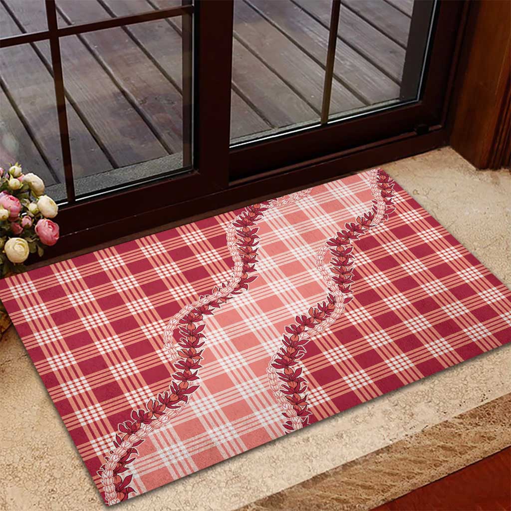 Red Hawaii Palaka Rubber Doormat Hawaiian Pikake Lei LT05 - Polynesian Pride