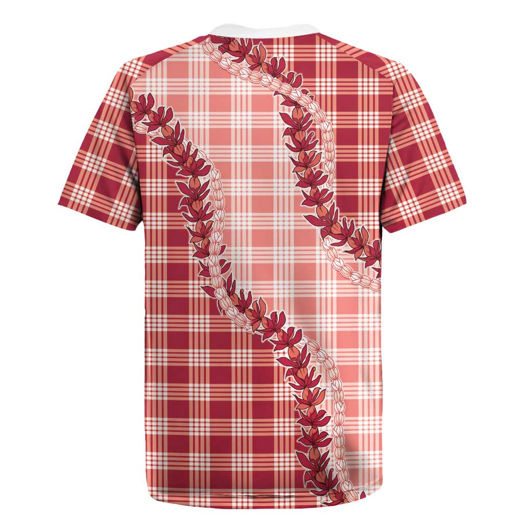 Red Hawaii Palaka Rugby Jersey Hawaiian Pikake Lei LT05 - Polynesian Pride