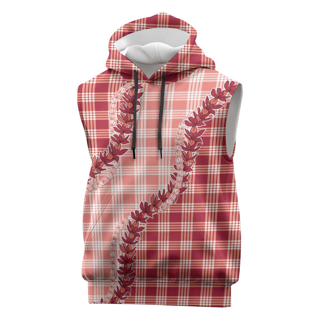 Red Hawaii Palaka Sleeveless Hoodie Hawaiian Pikake Lei LT05 Red - Polynesian Pride