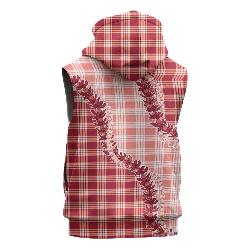 Red Hawaii Palaka Sleeveless Zip Hoodie Hawaiian Pikake Lei LT05 - Polynesian Pride