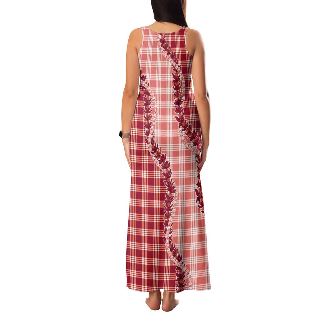 Red Hawaii Palaka Tank Maxi Dress Hawaiian Pikake Lei LT05 - Polynesian Pride