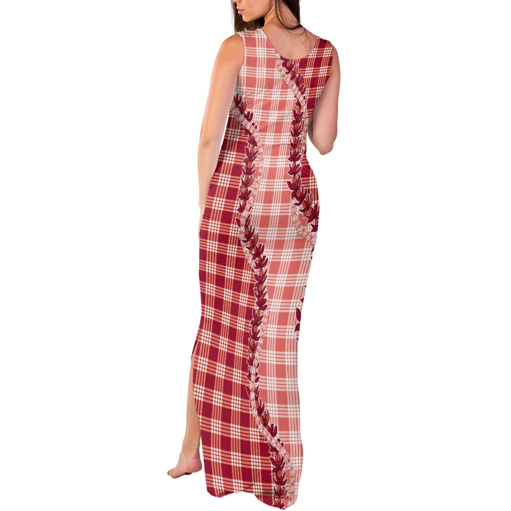Red Hawaii Palaka Tank Maxi Dress Hawaiian Pikake Lei LT05 - Polynesian Pride