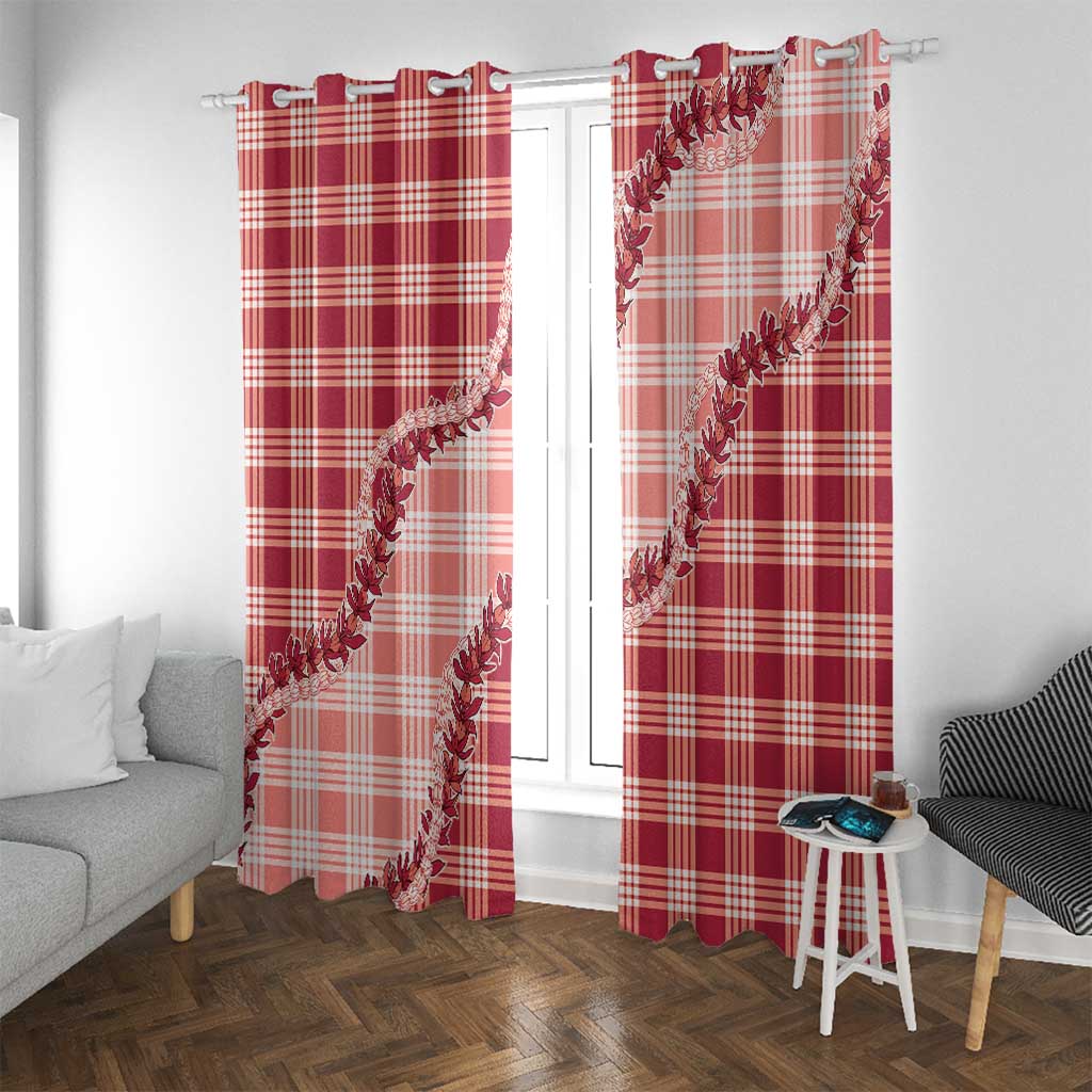 Red Hawaii Palaka Window Curtain Hawaiian Pikake Lei LT05 With Grommets Red - Polynesian Pride