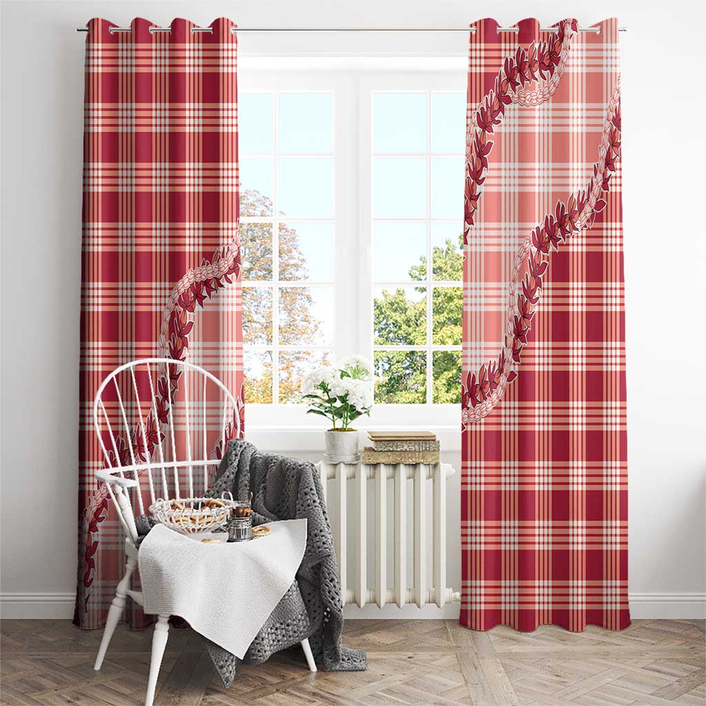 Red Hawaii Palaka Window Curtain Hawaiian Pikake Lei LT05 - Polynesian Pride