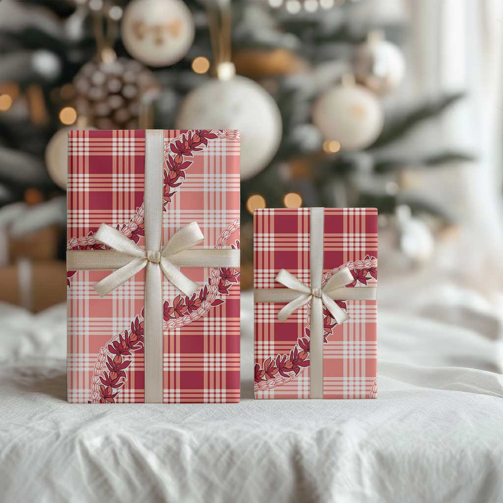 Red Hawaii Palaka Wrapping Paper Hawaiian Pikake Lei LT05 - Polynesian Pride