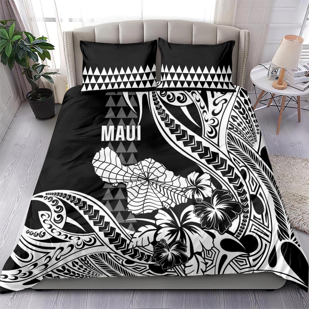 Hawaii Maui Upena Kiloi Bedding Set Kakau Tribal Pattern Black Version