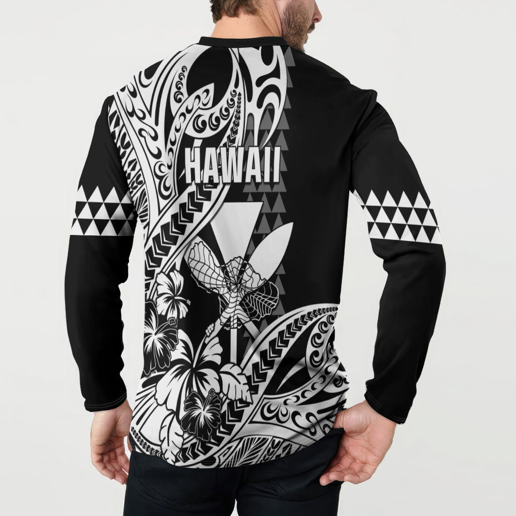 Hawaii Maui Upena Kiloi Button Sweatshirt Kakau Tribal Pattern Black Version