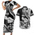 Hawaii Maui Upena Kiloi Couples Matching Short Sleeve Bodycon Dress and Hawaiian Shirt Kakau Tribal Pattern Black Version