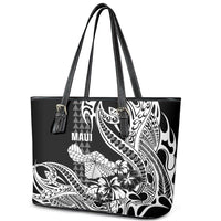 Hawaii Maui Upena Kiloi Leather Tote Bag Kakau Tribal Pattern Black Version