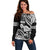 Hawaii Maui Upena Kiloi Off Shoulder Sweater Kakau Tribal Pattern Black Version