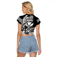Hawaii Maui Upena Kiloi Raglan Cropped T Shirt Kakau Tribal Pattern Black Version