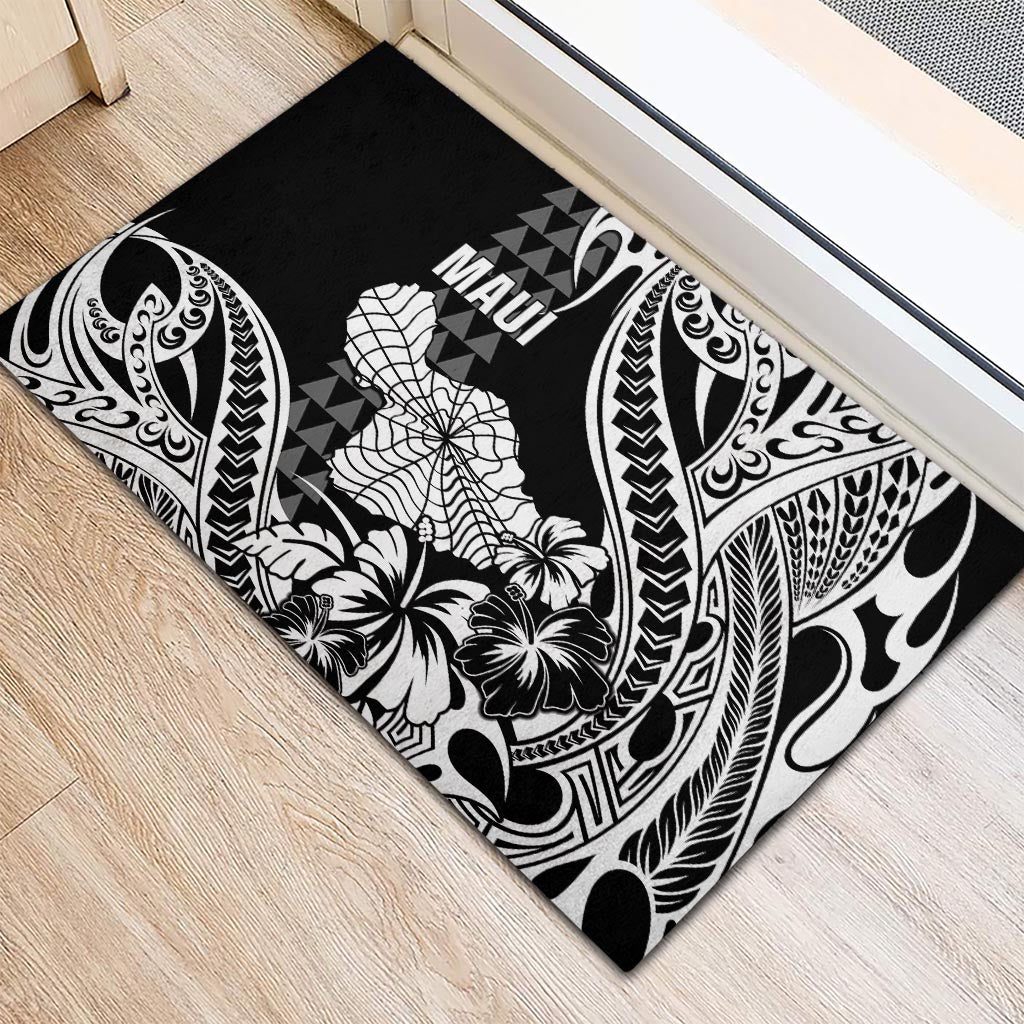 Hawaii Maui Upena Kiloi Rubber Doormat Kakau Tribal Pattern Black Version